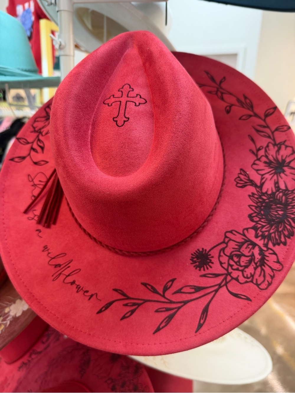 Red Floral Western Fedora Hat